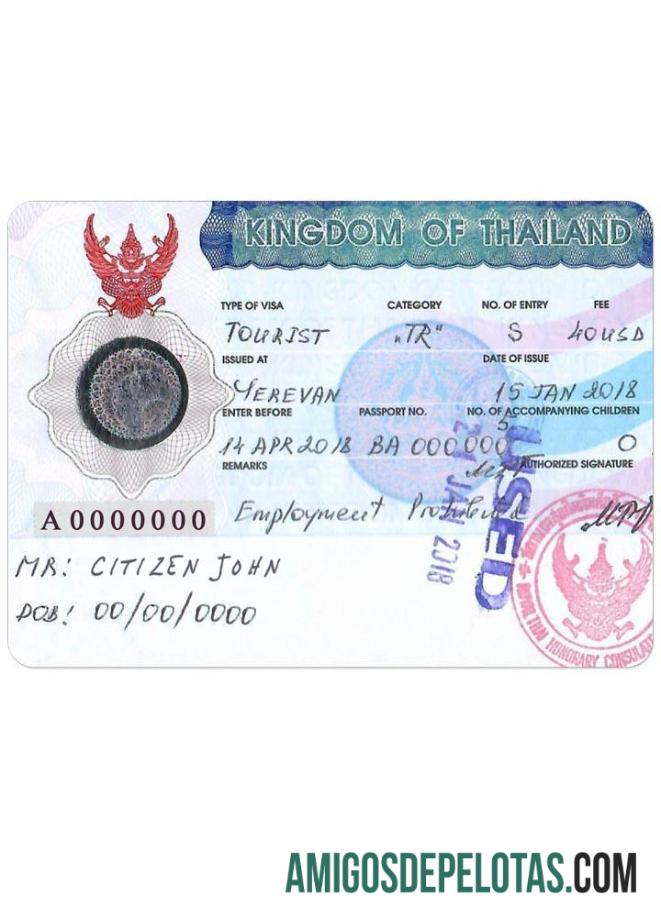 Visto de turista TAILÂNDIA versão 2 modelo